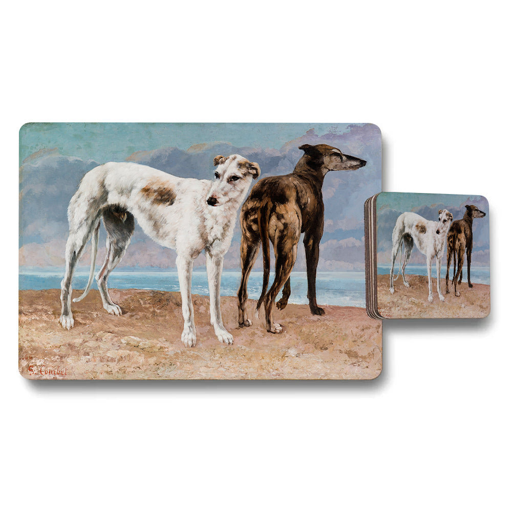 Greyhound Beach Scene Placemat And Coaster Set With Artwork