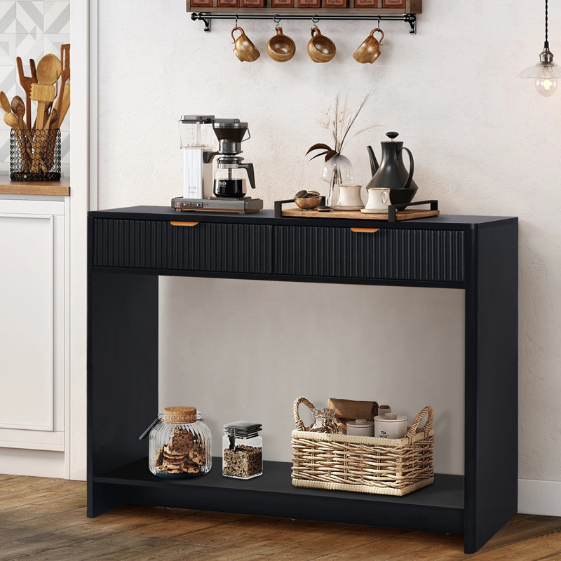 Console cannelée avec tiroirs Mukades, Noir, H 31,49 po x l 43,3 po x P 11,85 po