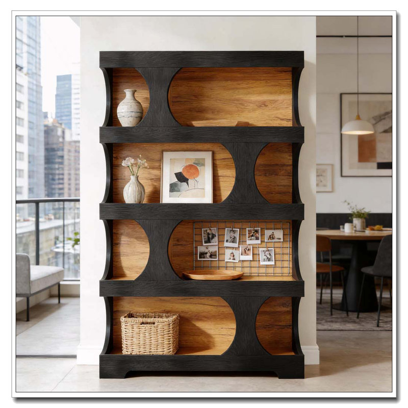 Bibliothèque de rangement en forme de S, Noir et brun