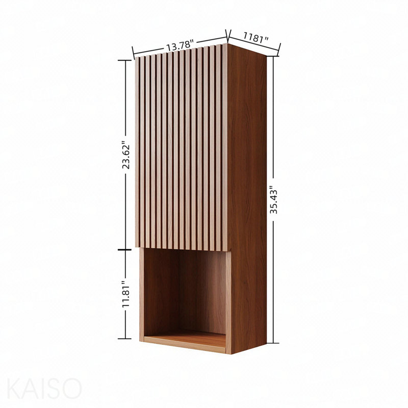 35" Tall Bathroom Wall-Mounted Cabinet, Narrow Storage Cabinet With Door And Shelves, Suitable For Small Spaces, Brown