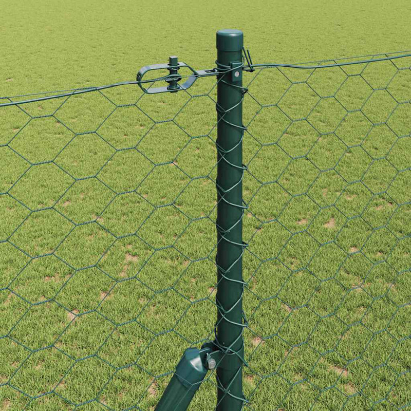 Vidaxl Fence With Posts PVC-Coated Steel, Green, 150cm H x 2500cm W x 3.2cm D