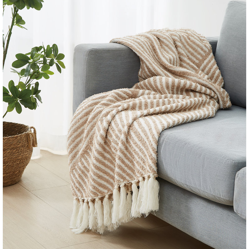 Brooklyn Loom Diagonal Chenille Stripe 50x70 Throw, Taupe