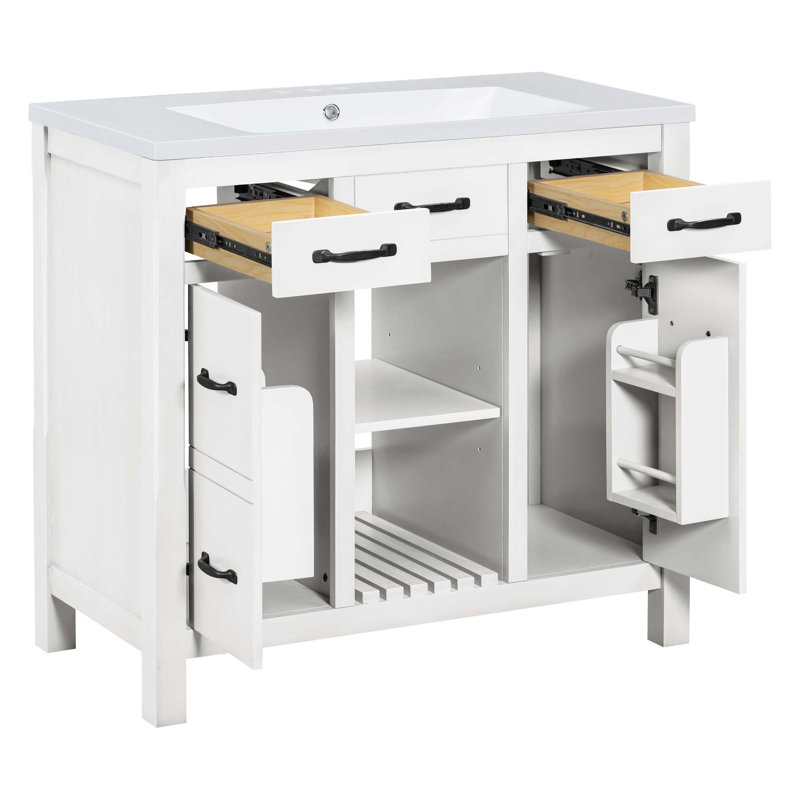 Meuble-lavabo moderne avec lavabo encastré, 2 tiroirs et 2 portes Modern, Blanc