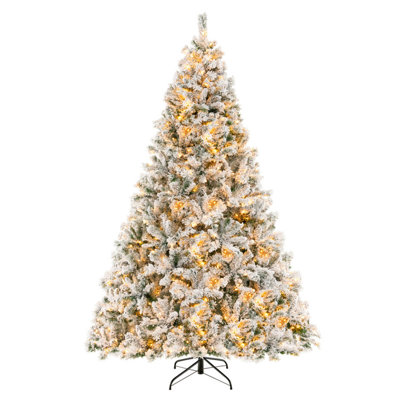 6/7/8 Ft Snow Flocked Christmas Tree with Quick Shape, LED Lights
