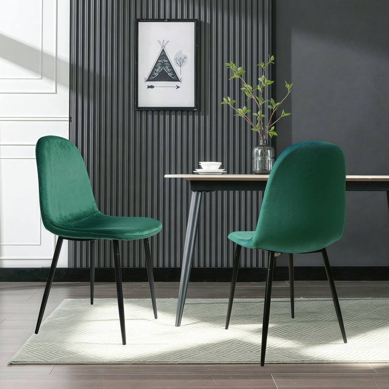 Ensemble de 2 chaises modernes en velours avec pieds en métal pour le salon, vert foncé