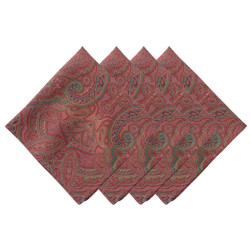Set of 4 Paisley Napkin Set, Red