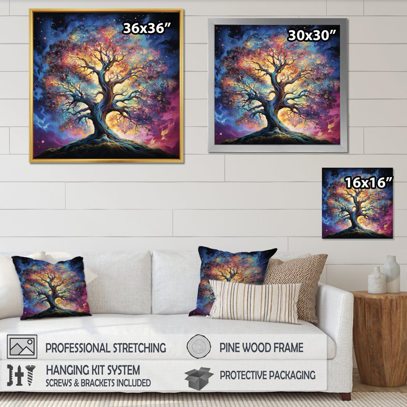 Colourful Oak Tree Eternal Strength I - Tree Oak Wall Art Living Room, H 24 po x l 24 po x P 1 po, Toile tendue