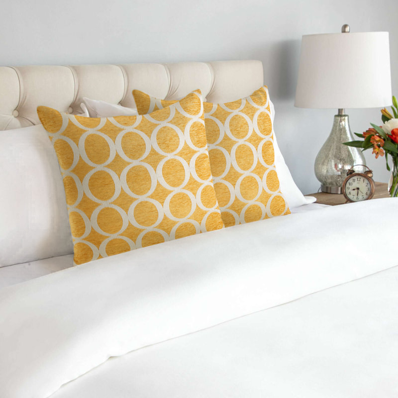 Broward Geometric Square Cushion, Ochre/Cream