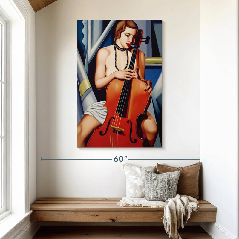 Femme Abarca avec violoncelle, H 48 po x l 32 po