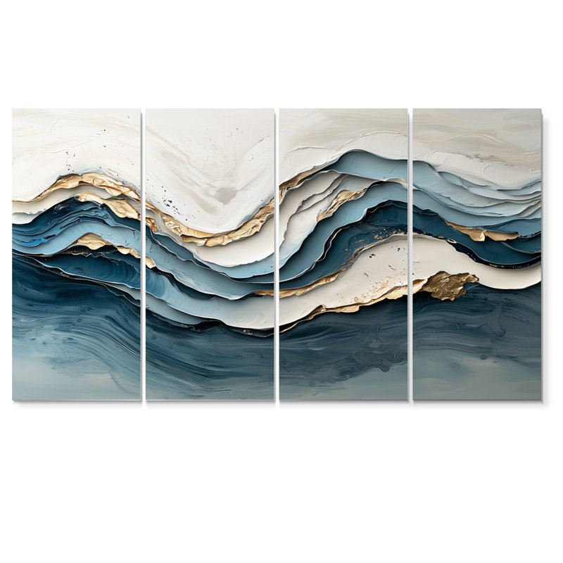 Marbre blanc et bleu, vague IV - ensemble d'art mural vagues côtières, H 32 po x l 64 po