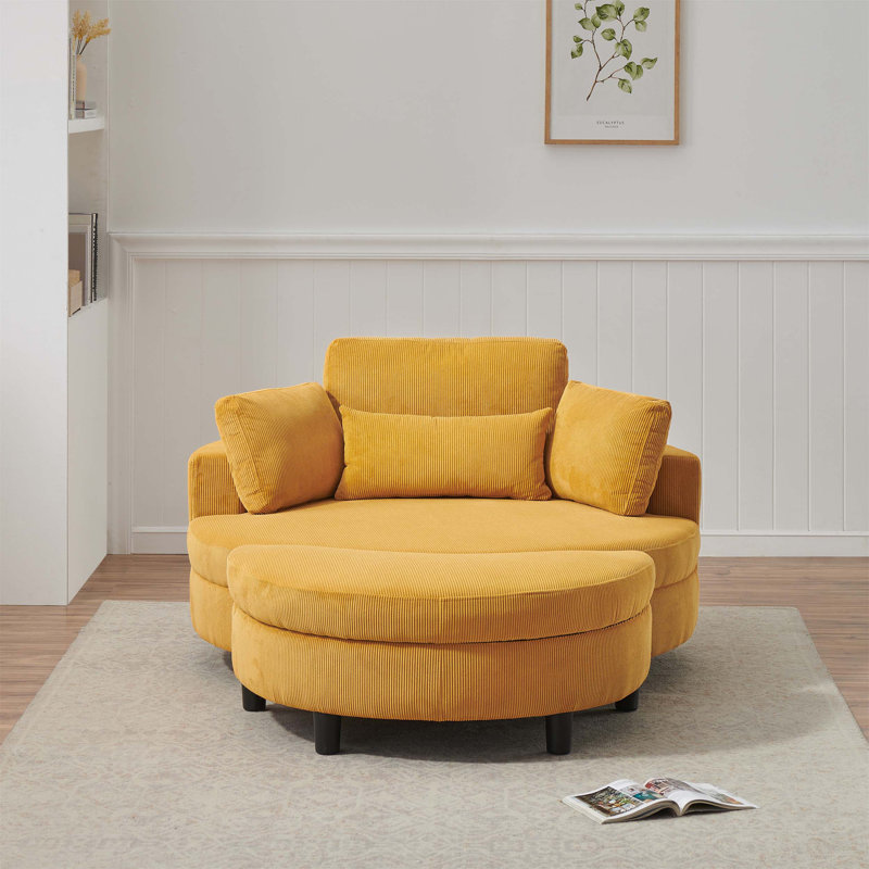 Canapé en velours côtelé avec coussins décoratifs, coussin de taille et plateau amovible pour une assise confortable dans les petites chambres à coucher