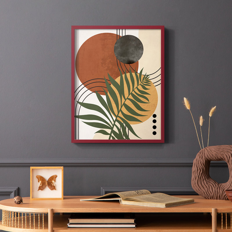 «Contemporary Palm I», reproduction encadrée - bois massif, Rouge, H 10 po x l 8 po