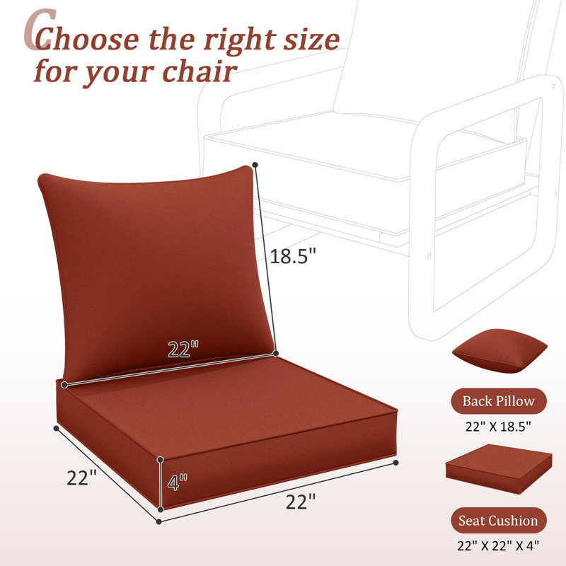 Ensemble de coussins de siège d'extérieur Wynee, 4", Rouge Terra, L 22 po x P 22 po