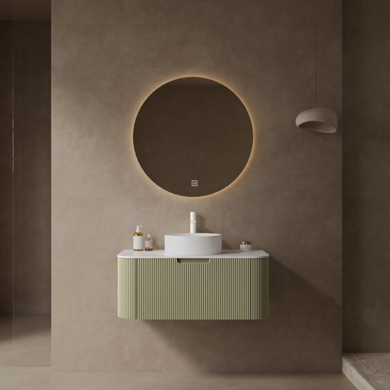 Meuble-lavabo de salle de bain avec lavabo, armoire de rangement de salle de bain à bords arrondis flottants avec tiroir, lavabo en marbre artificiel sans robinet, pré-assemblé,