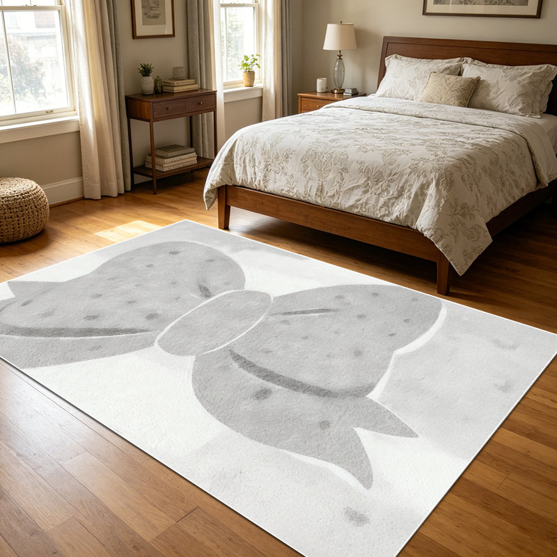 1PC Grey Polka Dot Bow Knot area rugs for Living Room, Soft and Comfortable, Suitable for all seasons, easy-to-maintain, machine washable Indoor floor mat, Under Table Farmhouse suitable for dining table, bedroom, entryway, kitchen, patio,