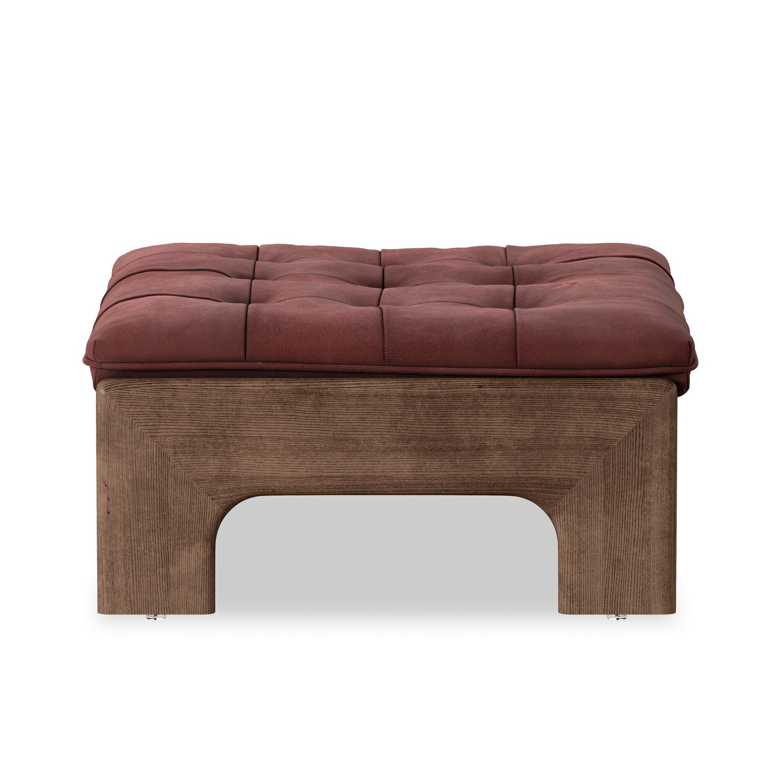 Ellinor 27" Genuine Leather Ottoman, Nubuck Burgundy