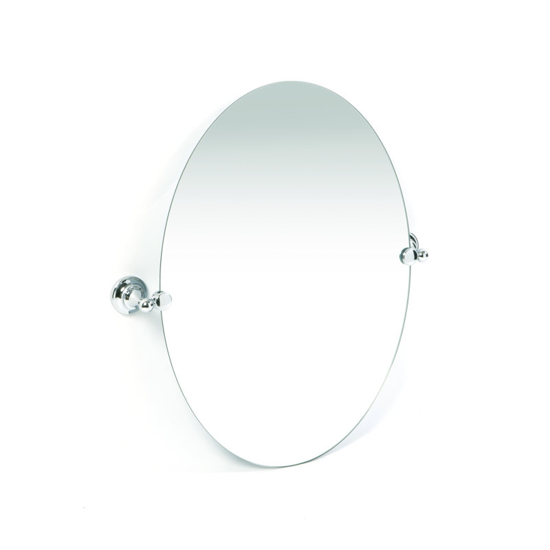 Tiara Oval Wall Mirror | Frameless Beveled Vanity Mirror, 32" H x 28.5" W, Chrome