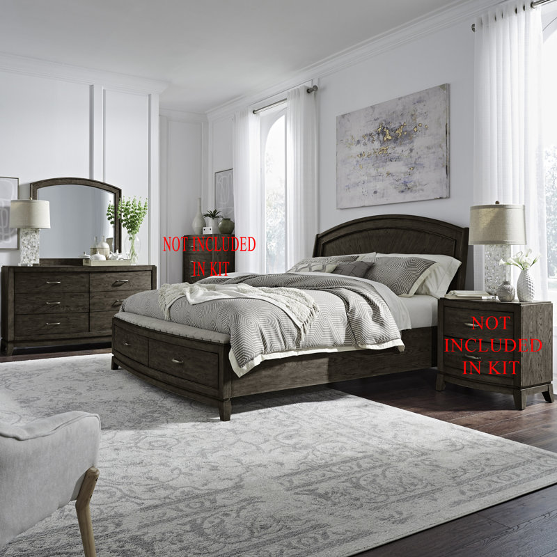 Drelan Panel Storage Bed, Dresser & Mirror Bedroom Set, King, Dark Brown