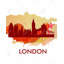 «Paint Splash Silhouette of London - Orange Typo», décor de toile