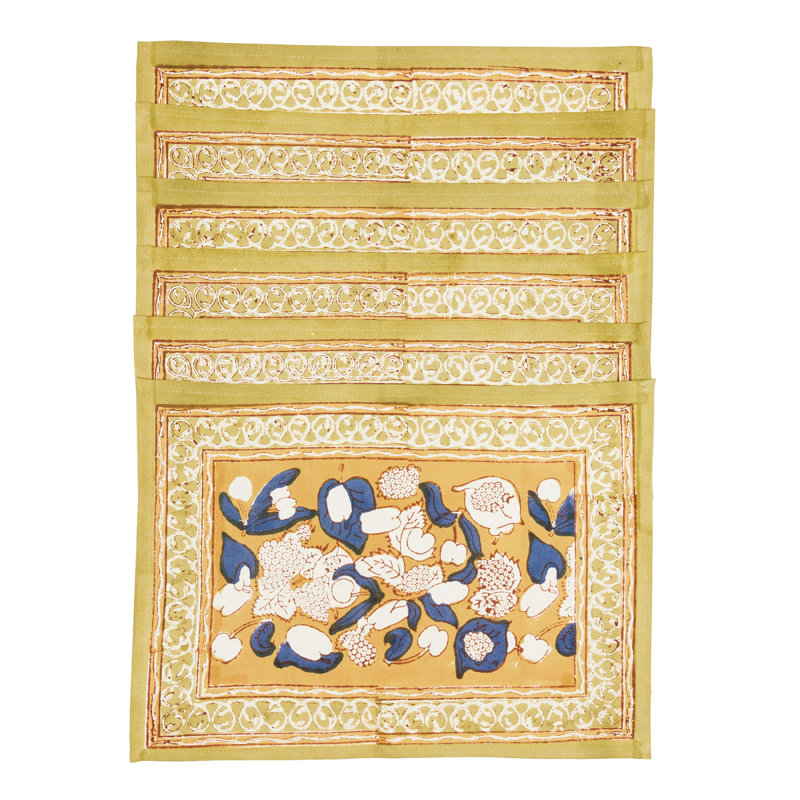 Forest Harvest 100% Cotton Rectangle Placemats, Mustard/Blue/White