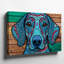 Toile, «A Vibrant Stylized Portrait of a Dog Caractérized By An Wall Art», patchwork complexe de motifs et de textures colorés-320106889