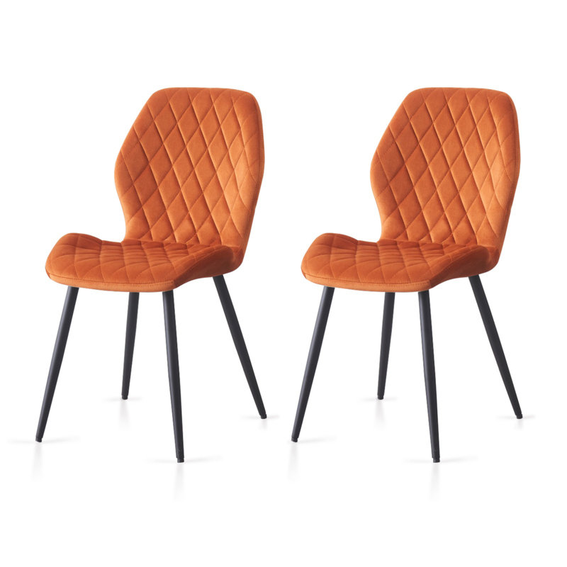 Stansky Mid-Century Modern Velvet Dining Chair with Crossed Metal Legs, Set of 2, Orange