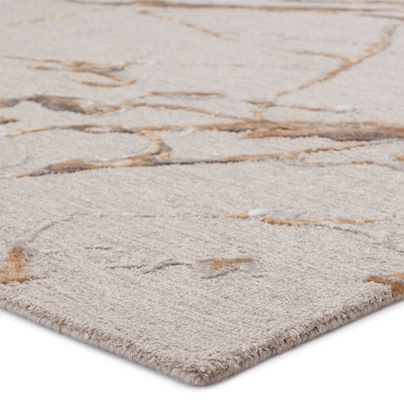 Tapis gris clair / doré / taupe / ivoire touffeté à la main Aekerly, Rectangle 13 pi x 18 pi