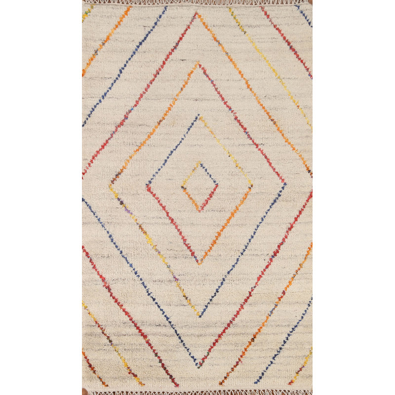 Tapis marocain géométrique en laine noué à la main 3 x 5