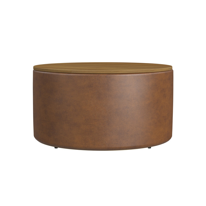 Morgun avec plateau en bois Ebern Designs - similicuir brun
