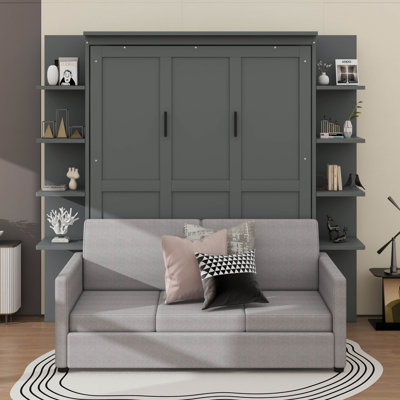 Queen-Size Versatile Murphy Wall Bed Paired With A Comfortable Sofa