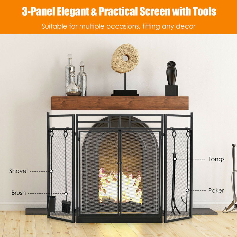 Anquantae 3 Panel Iron Fireplace Screen