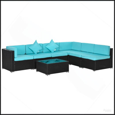 Ensemble de conversation en rotin pour l'extérieur, ensemble de mobilier de patio 7 pièces, ensemble de canapé modulaire d'extérieur