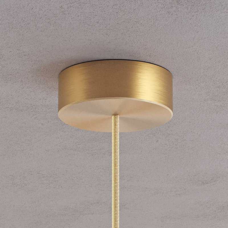 Lustre tambour 1 lumière DEL à abat-jour, Laiton brossé, Fumée, 45" Diameter x 22" Height