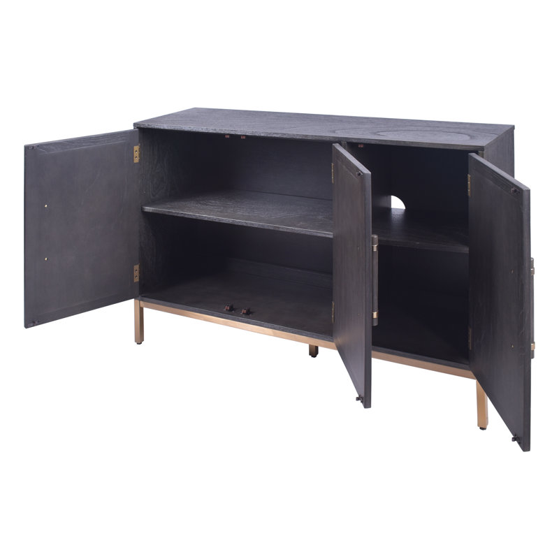 Hopper Studio Sophia Solid Wood 51'' Rattan 3 Door Sideboard, Practical Shelving, Black