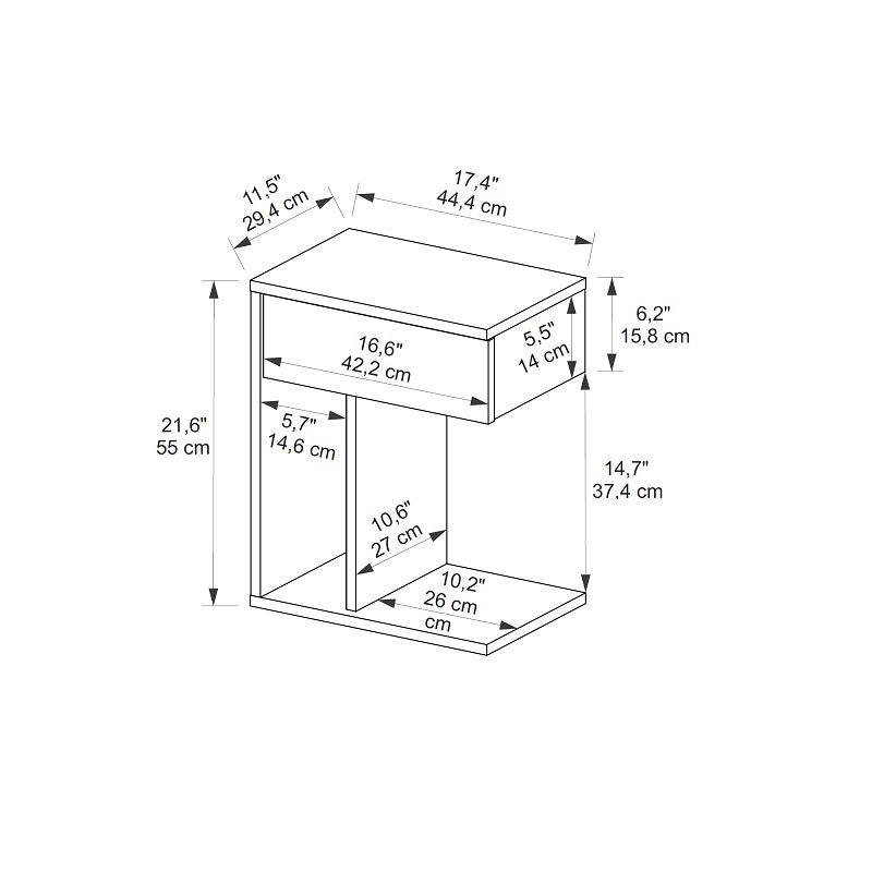Raysean 44cm W Particle Board Bedside Table, White