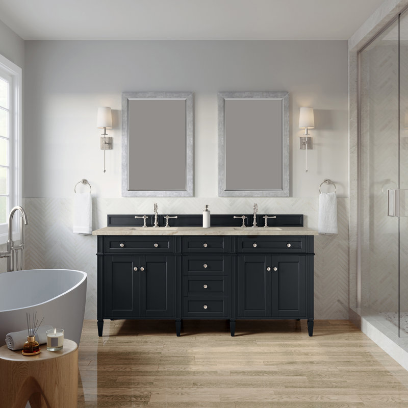 Meuble-lavabo double l 72 po Dussault, Noir onyx, Marfil éternel, 8 po