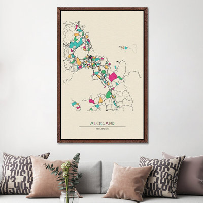 Auckland, New Zealand Map by Ayse Deniz Akerman - Print on Canvas