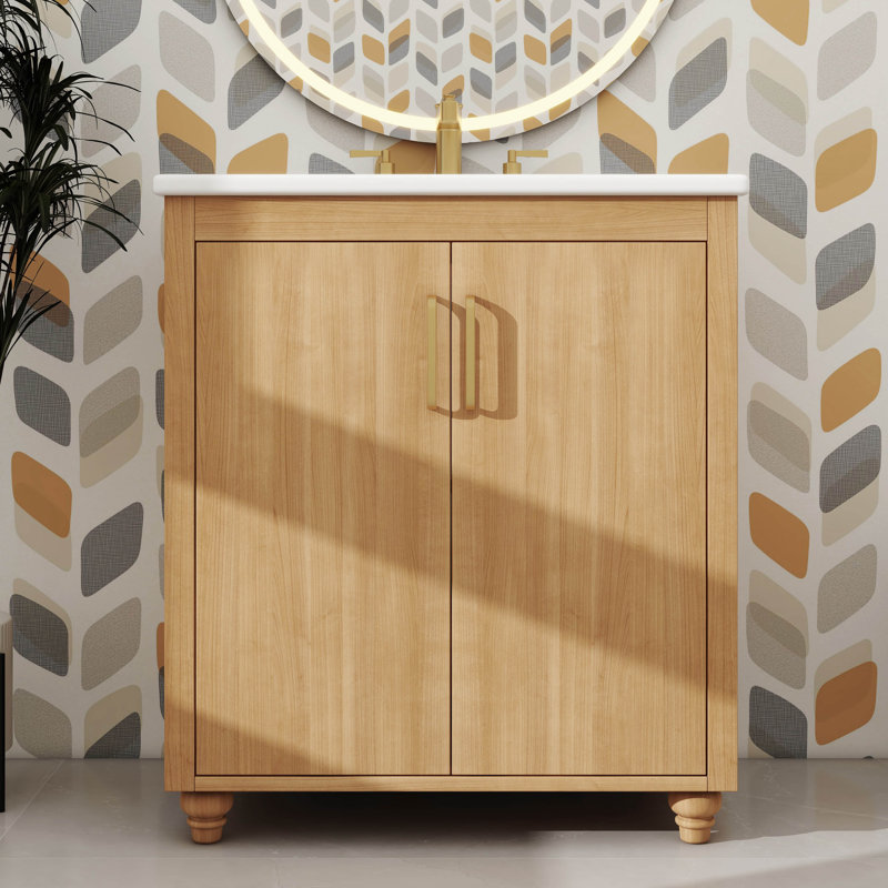 Ensemble de meuble-lavabo de 30 pouces avec lavabo intégré, armoire de salle de bain multifonctionnelle avec portes et un tiroir