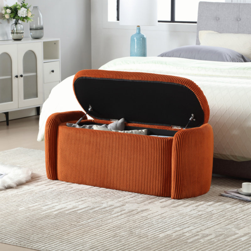 Repose-pieds rembourré polyvalent avec charnière de sécurité pour chambre à coucher et salon, Orange