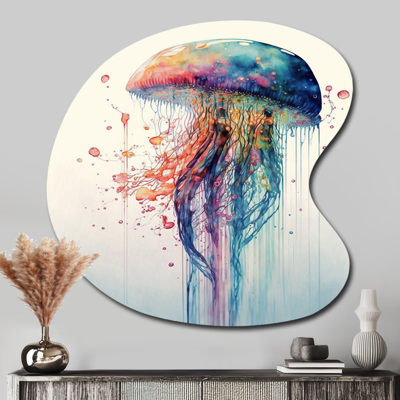 Art mural coloré en forme de méduse colorée Deepsea Jellyfish IV - Animal Fish, H 33 po x l 33 po