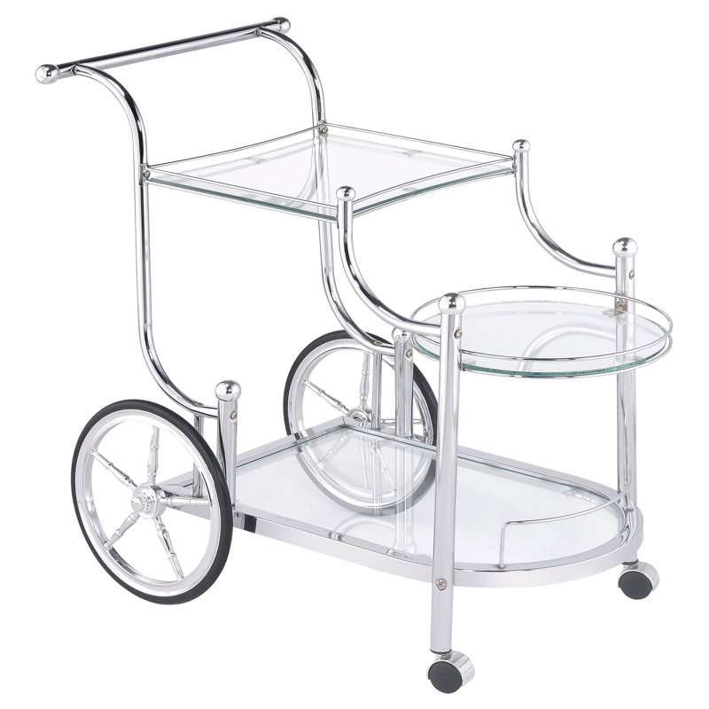 3 Kitchen Cart With Smooth - Sleek Reflective Metallic, Clear Tempered Glass Shelving, Ideal For Dining Room Storage, 19.28 Inches Deep Unit Serving In Modern And Polished Finish, Functional Storage