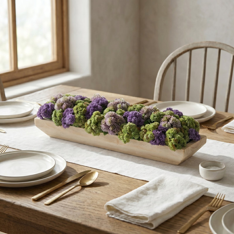 Sedum Arrangement in a Rectangular Wood Planter, White