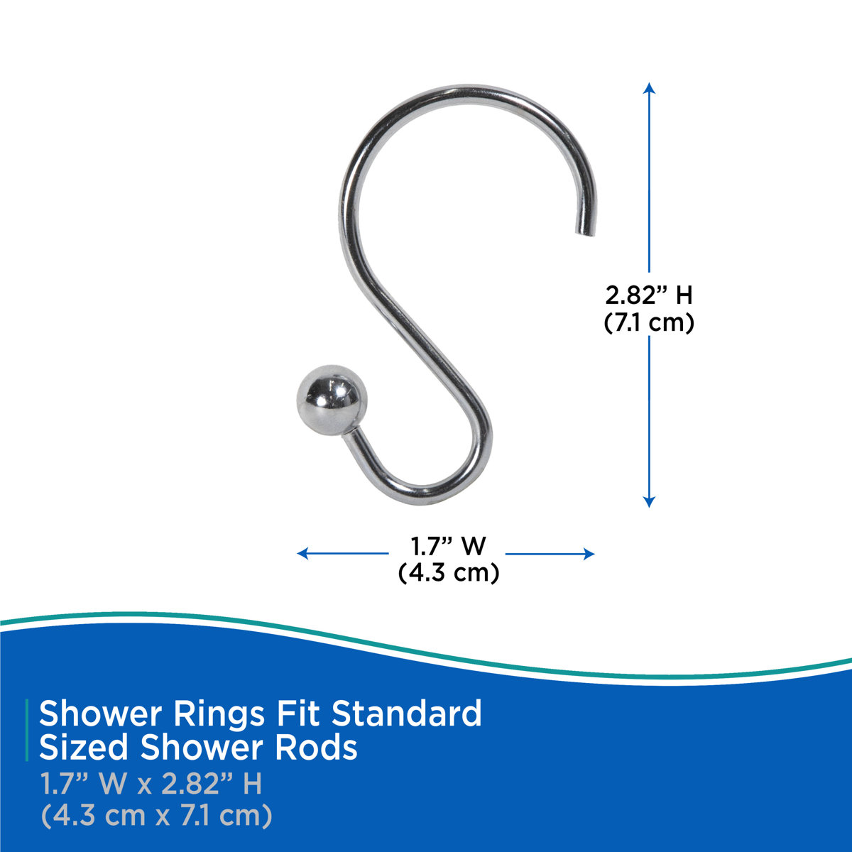 Kenney Rust-Resistant Metal S Shaped Shower Curtain Hooks, Chrome (Set of 12)