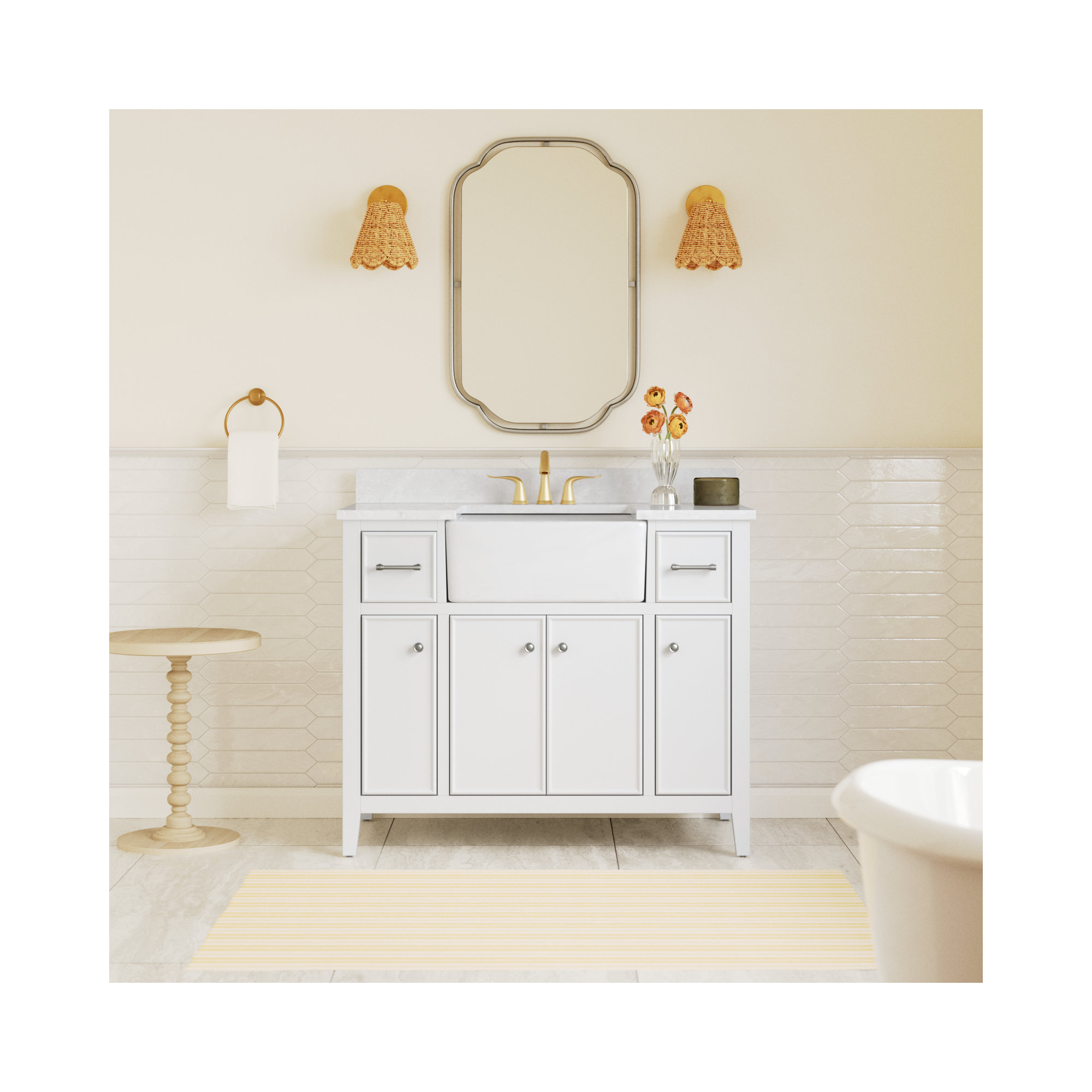 Aisa 42" Single Bathroom Vanity, White/Brushed Nickel