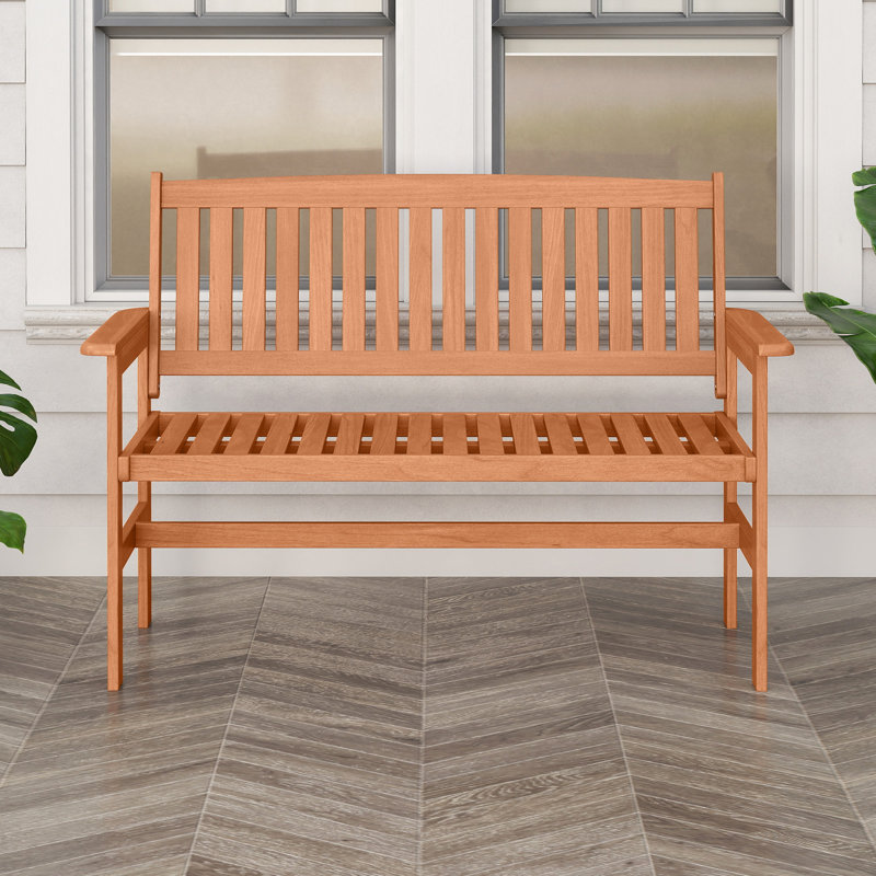 2-Person Patio Loveseat Garden Bench w/Slatted Backrest & Comfortable Armrests