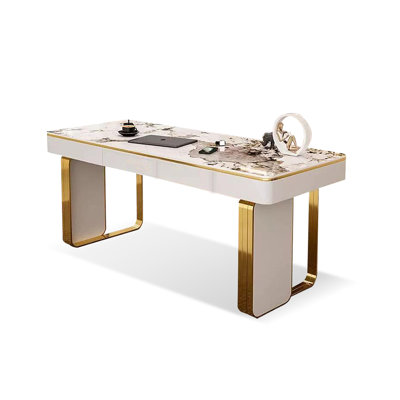 Bureau blanc avec tiroirs en pierre blanche avec tiroirs