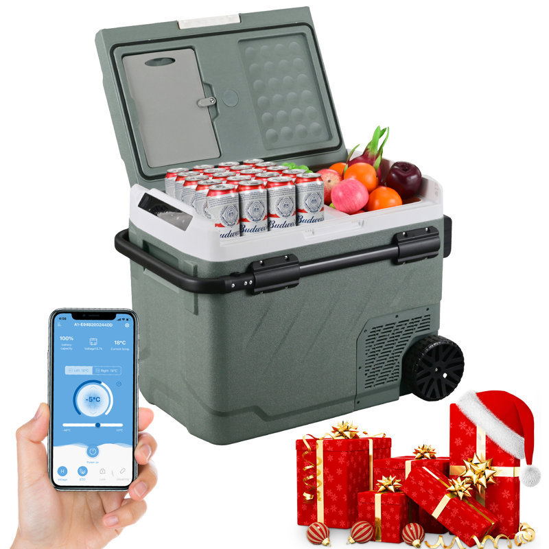 Green 52 qt Dual Zone Portable Car Refrigerator with App Control