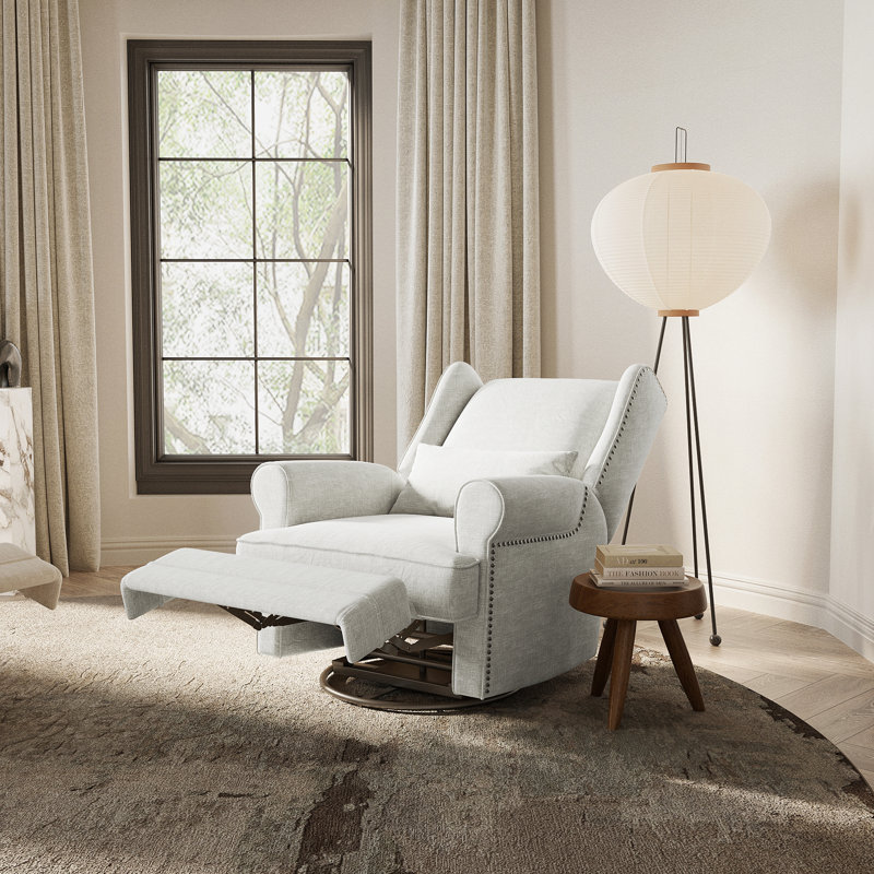 34" Wide Swivel Rocking Nursery Recliner Comfortable Upholstered Glider, Off White Polyester