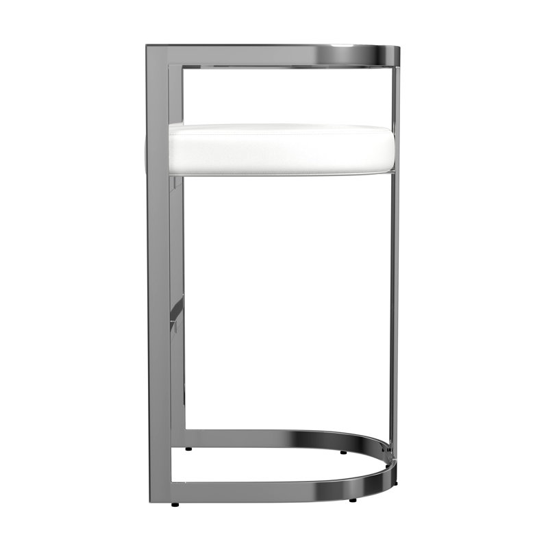 Butler Bravo Faux Leather Counter Stool, Silver, White, Bar Stool (28.5” Seat Height)