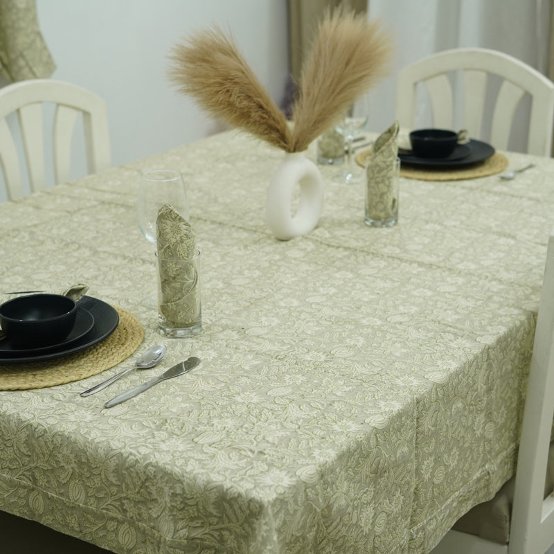 Red Barrel Studio 60X60 Handmade Block Print Dining Tablecloth for Stylish Homes,Manikarnika(4 Seater), 160" Rectangle